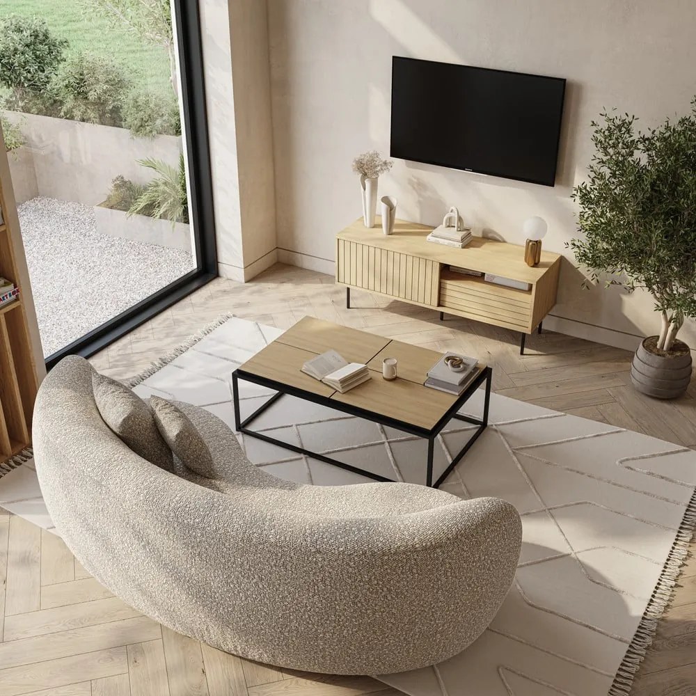 Măsuță de cafea negru-natural cu blat cu aspect de lemn de stejar 75x120 cm Douro – TemaHome