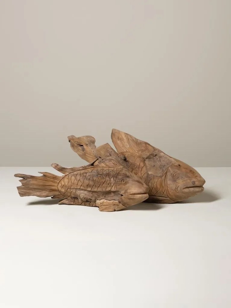 Decoratiune sculptata manual din lemn de tec, H27,5 cm, "Antique Shore"