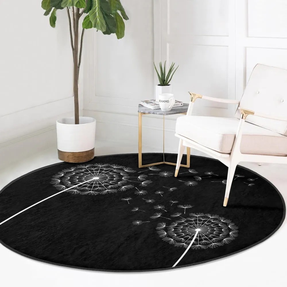 Covor rotund negru lavabil adecvat și pentru aspiratoare robot ø 80 cm Comfort – Mila Home