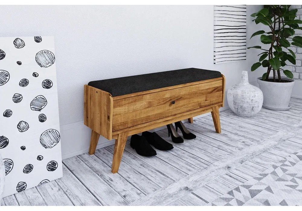 Bancă cu spațiu de depozitare din lemn de stejar cu șezut gri Retro - The Beds