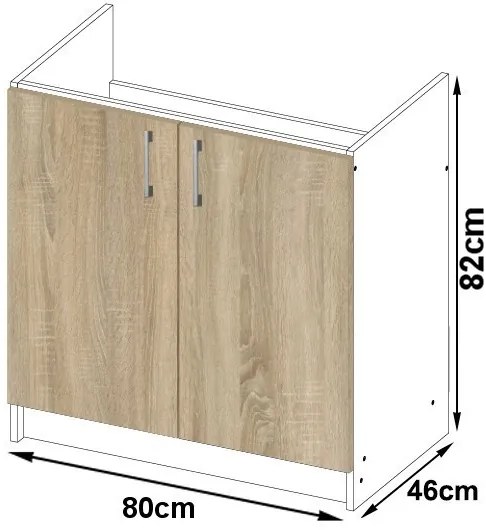 Dulap inferior de bucătărie Lula s80zl (Alb + stejar sonoma). 1068593