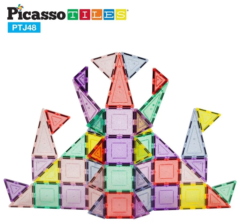 Set cuburi PicassoTiles 48 pise Magnetic blocks,glittered