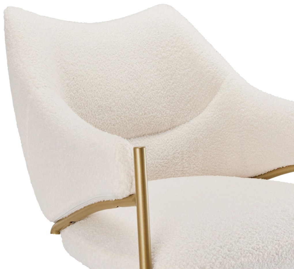Scaun de prânz cu brațe, țesătură Sherpa, pernă de șezut groasă, spătar ergonomic, 52.5×48×83.7 cm, Bej