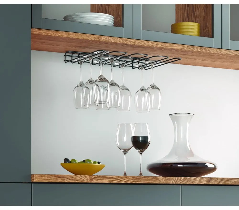 Suport de perete pentru sticle de vin Metaltex Wine Glass, negru