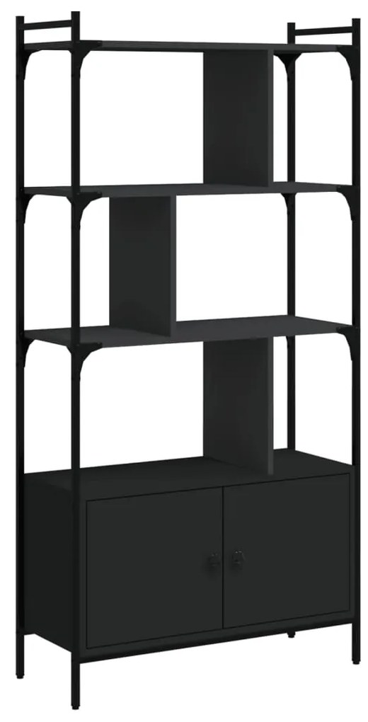 833348 vidaXL Bibliotecă cu uși, negru, 76,5x30x154,5 cm, lemn compozit