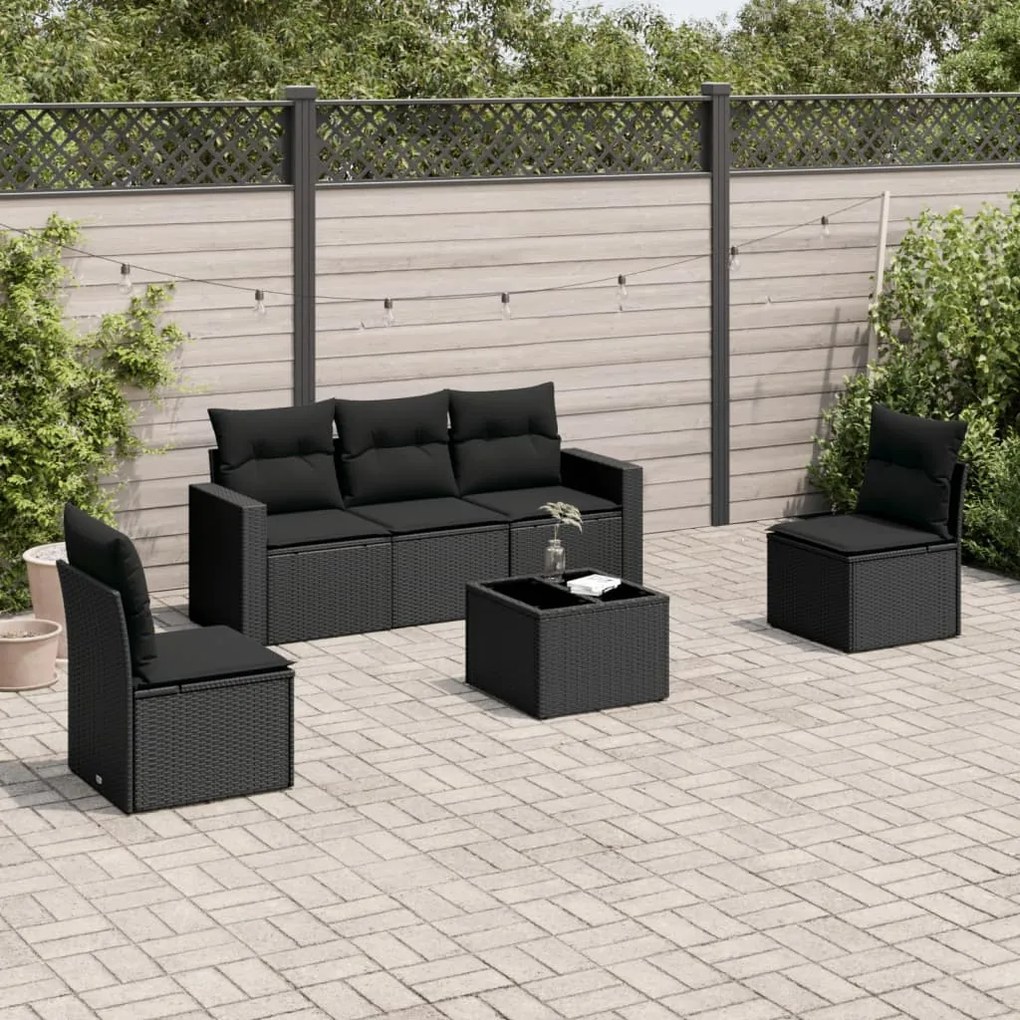 3251132 vidaXL Set mobilier de grădină cu perne, 6 piese, negru, poliratan