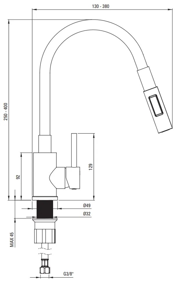 Baterie chiuveta bucatarie cu pipa flexibila Deante Luno, alb mat otel slefuit Alb mat/Otel slefuit