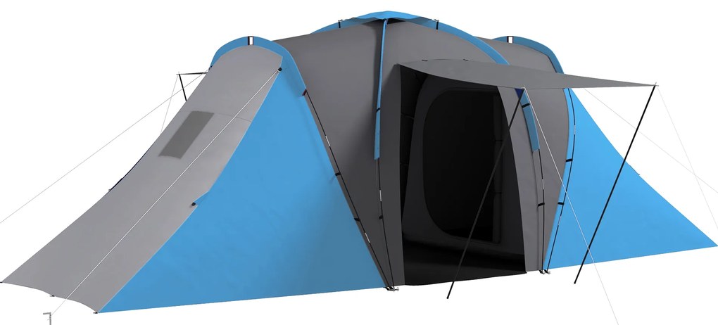 Outsunny Cort de camping pentru familie 4-6 pers. impermeabil ușor de asamblat 2 uși mari dim. 5,55 x 2,25 x 1,9 m gri închis și albastru | Aosom Romania