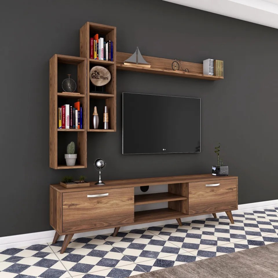 Set Comoda TV si Rafturi de Perete M16 - 262, Nuc
