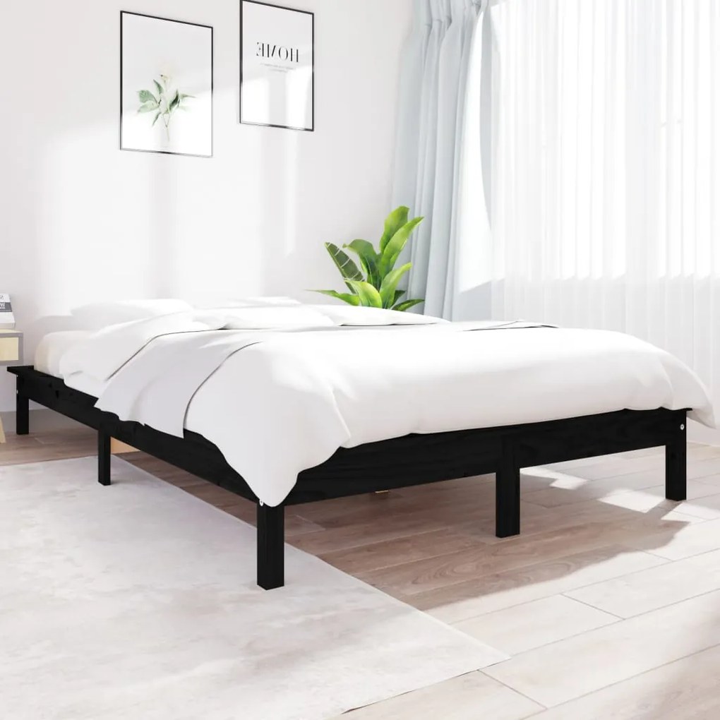 Cadru de pat mic dublu 4FT, negru, 120x190cm, lemn masiv de pin Negru, 120 x 190 cm