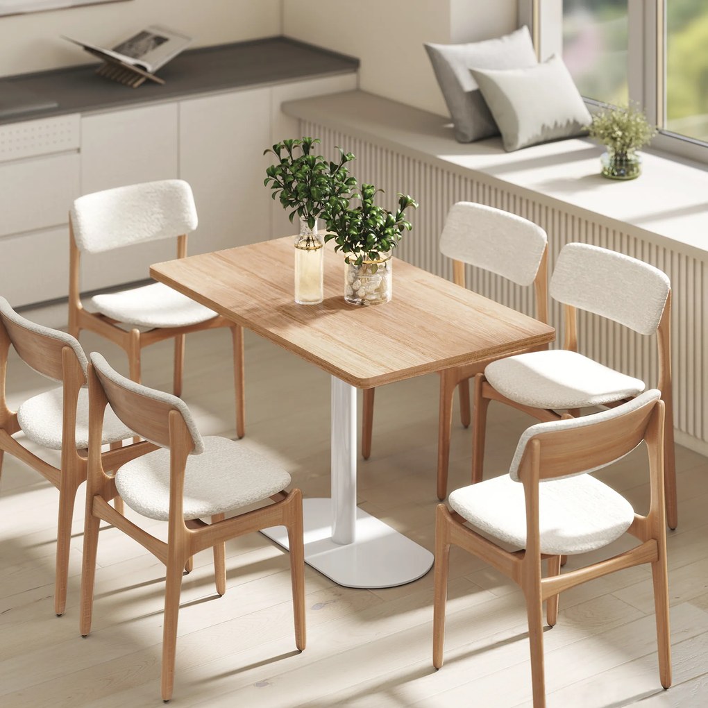 HOMCOM Masă dreptunghiulară pentru 6 persoane, 120 x 70 x 75 cm, masă de bucătărie cu picior central și blat gros stejar alb | Aosom Romania