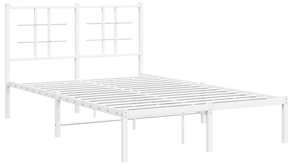 355607 vidaXL Cadru de pat metalic cu tăblie, alb, 120x190 cm