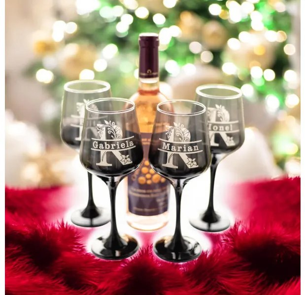Set 4 pahare vin personalizate, eticheta sticla vin personalizata