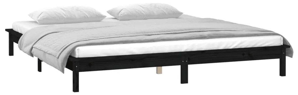 Cadru de pat cu LED, negru, 140x190 cm, lemn masiv Negru, 140 x 190 cm