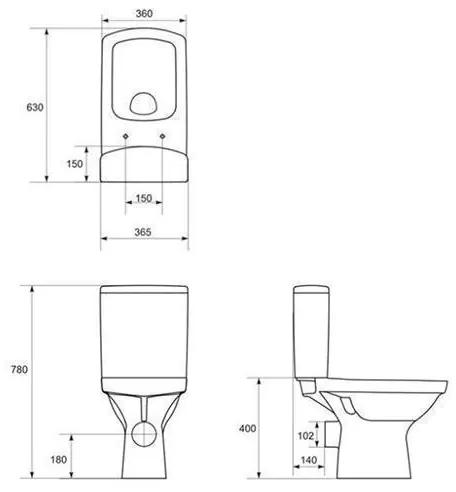 Set vas WC compact Cersanit, Easy New, Clean On cu rezervor si capac duroplast, alb