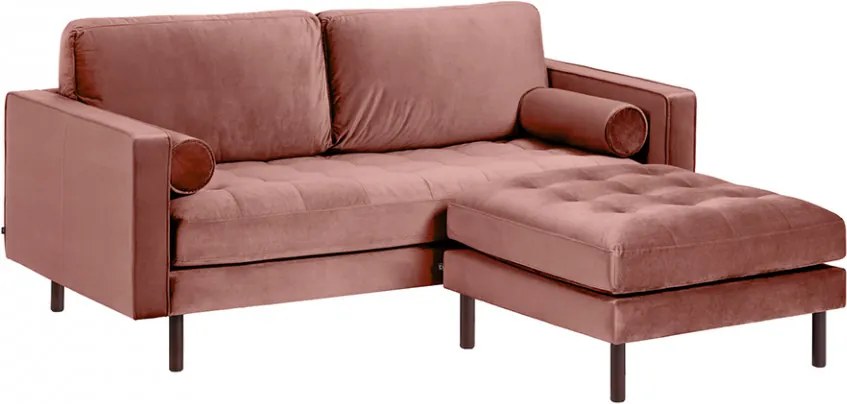 Canapea cu taburet pentru picioare roz din lemn si catifea pentru 2 persoane Debra Kave Home