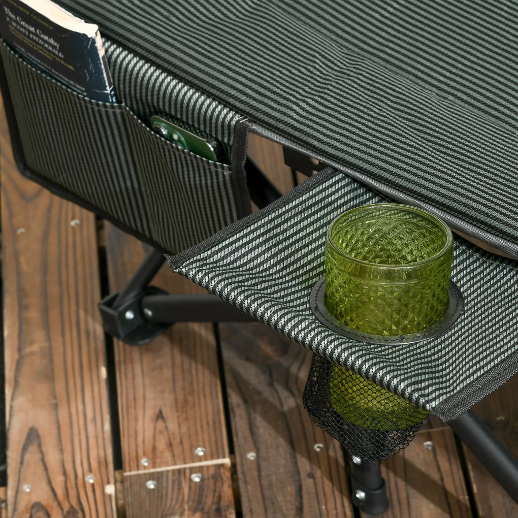 Outsunny Șezlong pliabil, spătar reglabil, cu suport pentru pahare, până la 120 kg, 68 x 190 x 48 cm, Gri | Aosom Romania