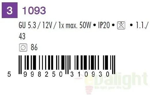 Spot directionabil, incastrabil crom satinat, diam.8,6cm, Spot relight 1093 RX