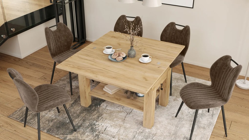 Mazzoni BRAWO Stejar Craft Auriu - MĂSUȚĂ DE CAFEA CU BLAT EXTENSIBIL ȘI RIDICABIL MASĂ CU RAFT