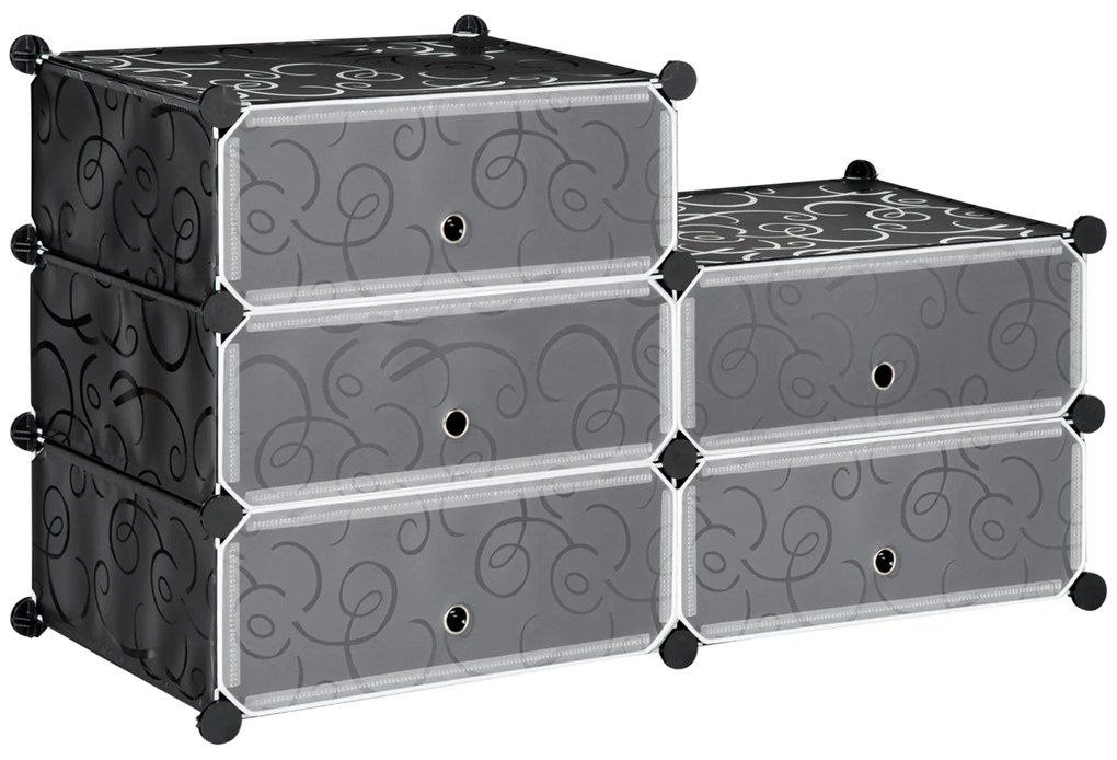 HOMCOM Mobilier de depozitare pentru pantofi modular 6 cuburi dreptunghiulare empilabile - negru | Aosom Romania