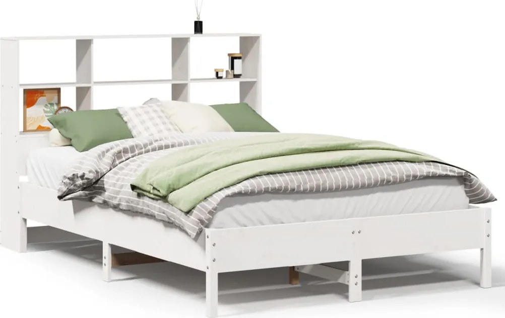 vidaXL Cadru de pat fără saltea, alb, 120x200 cm, lemn masiv pin