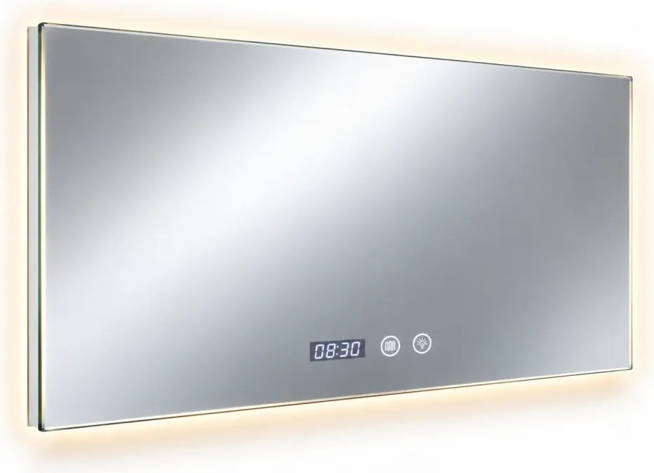 Oglinda baie, Multifuncțională, Iluminare LED Touch, Intensitate reglabila, Ceas încorporat, Sistem Dezaburire, 100x60 cm