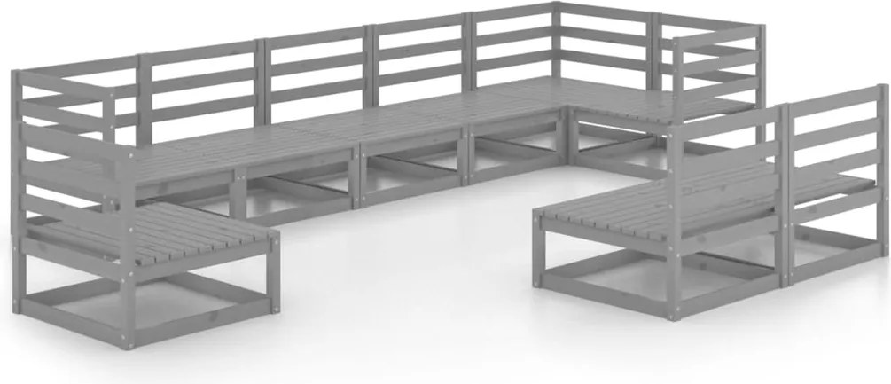 vidaXL Set mobilier de grădină, 9 piese, gri, lemn masiv de pin
