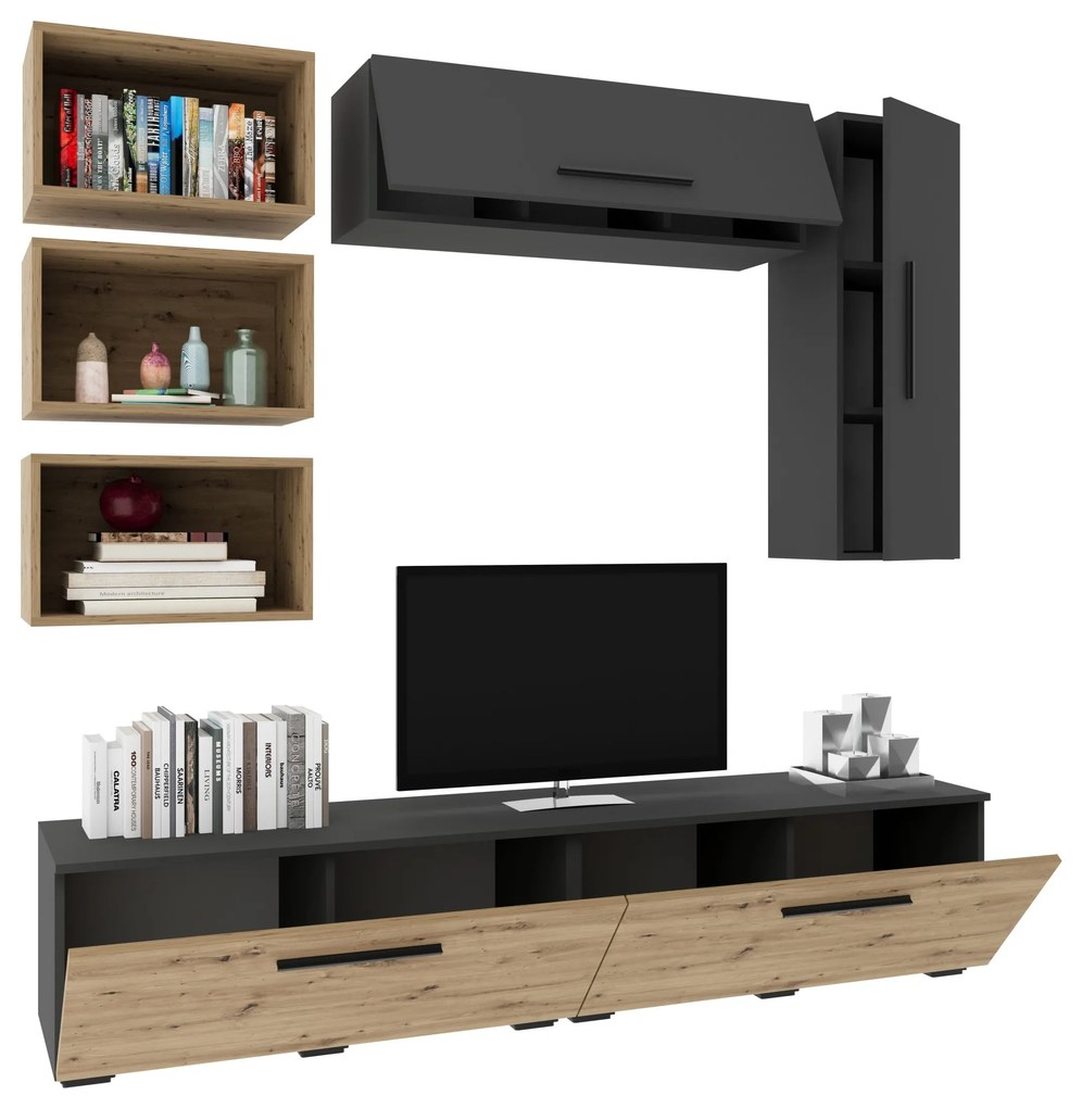 Living Kos V14, Antracit/Stejar Artisan, L 190 cm