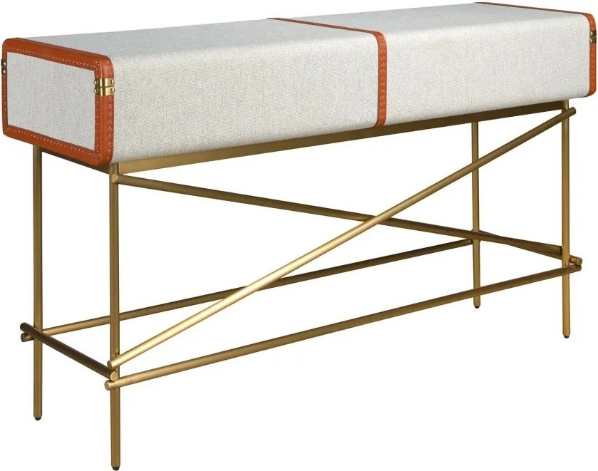 Consola LUX design italian, Tesatura gri deschis, Piele, Metal Golden
