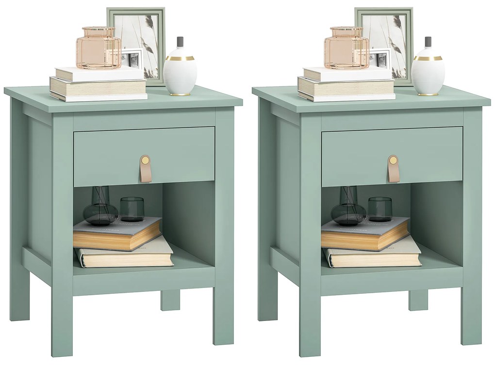 HOMCOM Lot de 2 noptiere cu sertar și compartiment deschis, 45 x 40 x 55 cm, verde | Aosom Romania