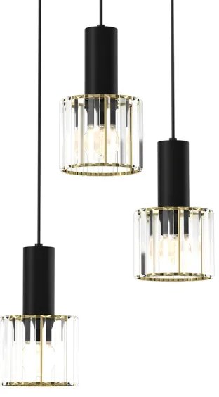 Lustră pe cablu CRISTAL 3xE27/60W/230V neagră