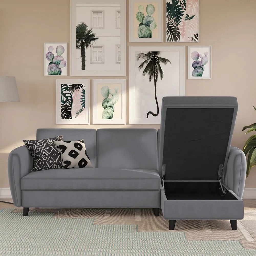 Colțar gri extensibil cu tapițerie din catifea Perry – Støraa