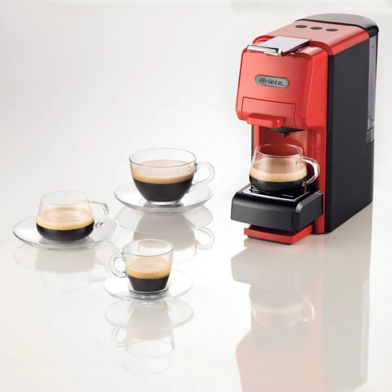 Espressor pentru cafea macinata si capsule 4in1 Ariete 1304/12, 1350W, 19 bar, 0.7 l, Auto shut-off, Baza reglabila, Rosu