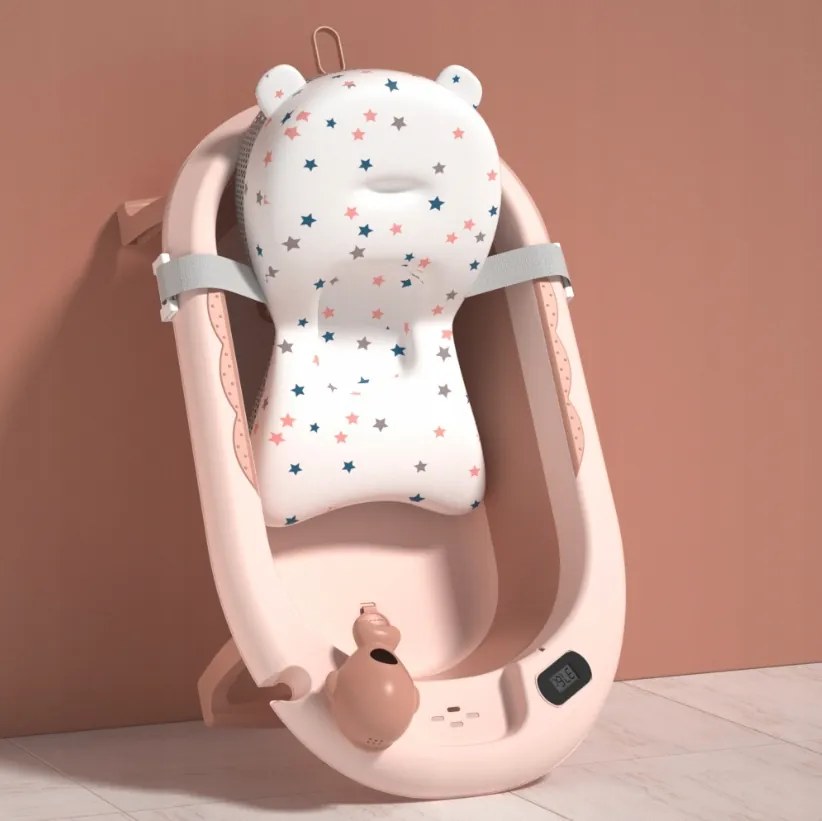 Cada de baie pliabilă pentru copii VAIANA PREMIUM cu pernă și suport - mai multe culori Albastru