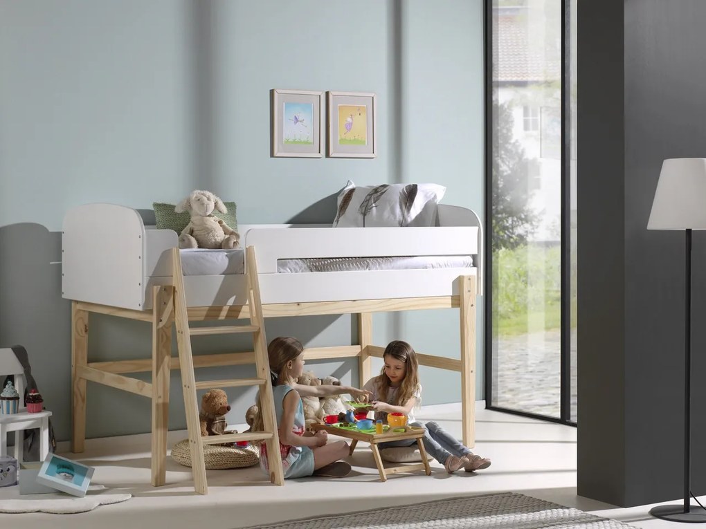 Pat Supraetajat Kiddy (Mid Sleeper) 90x200 cm, pentru Camera Copii, Alb – Vipack