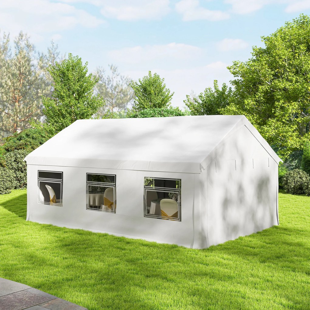 Outsunny Pavilion de Grădină 4x6 m cu Pereți Laterali, 6 Ferestre și Dublă Intrare, din Oțel Galvanizat, Alb | Aosom Romania