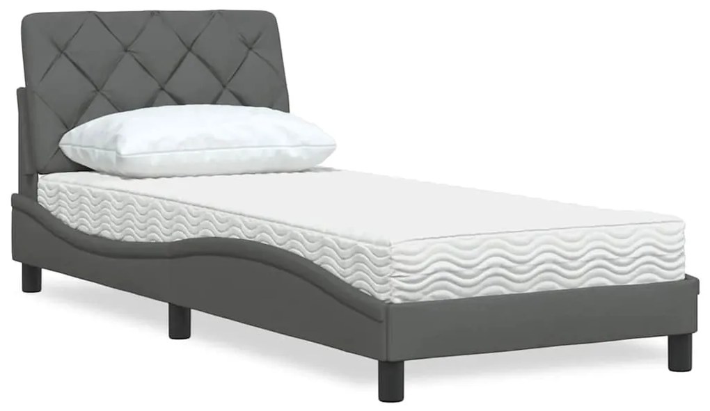 vidaXL Pat cu saltea, gri închis, 90x190 cm, textil
