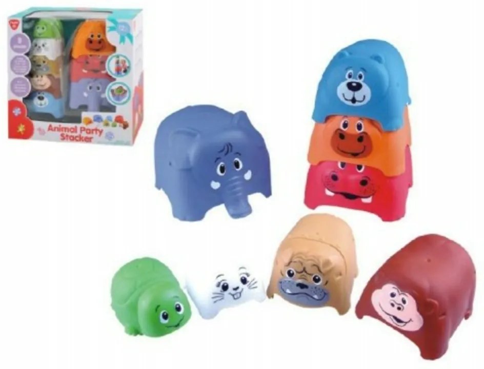 Piramidă / turn kubus animale 8ks plastic in o cutie 24x24x14cm 12m+