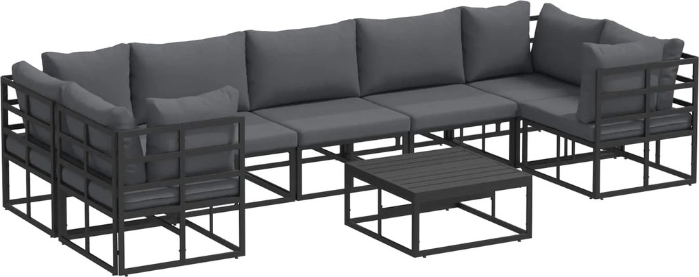 vidaXL Set de canapele pentru grădină cu pernă 8 pcs Negru Aluminiu