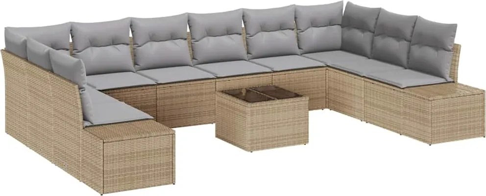 vidaXL Set de canapele pentru grădină cu pernă 11 pcs Bej poliratan