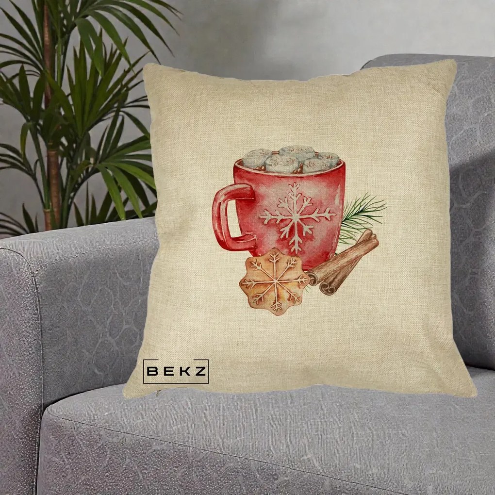 Perna Decorativa Cacao de Iarna cu Biscuit, 40x40 cm, Crem, Husa Detasabila, Perna Inclusa, BEKZ®