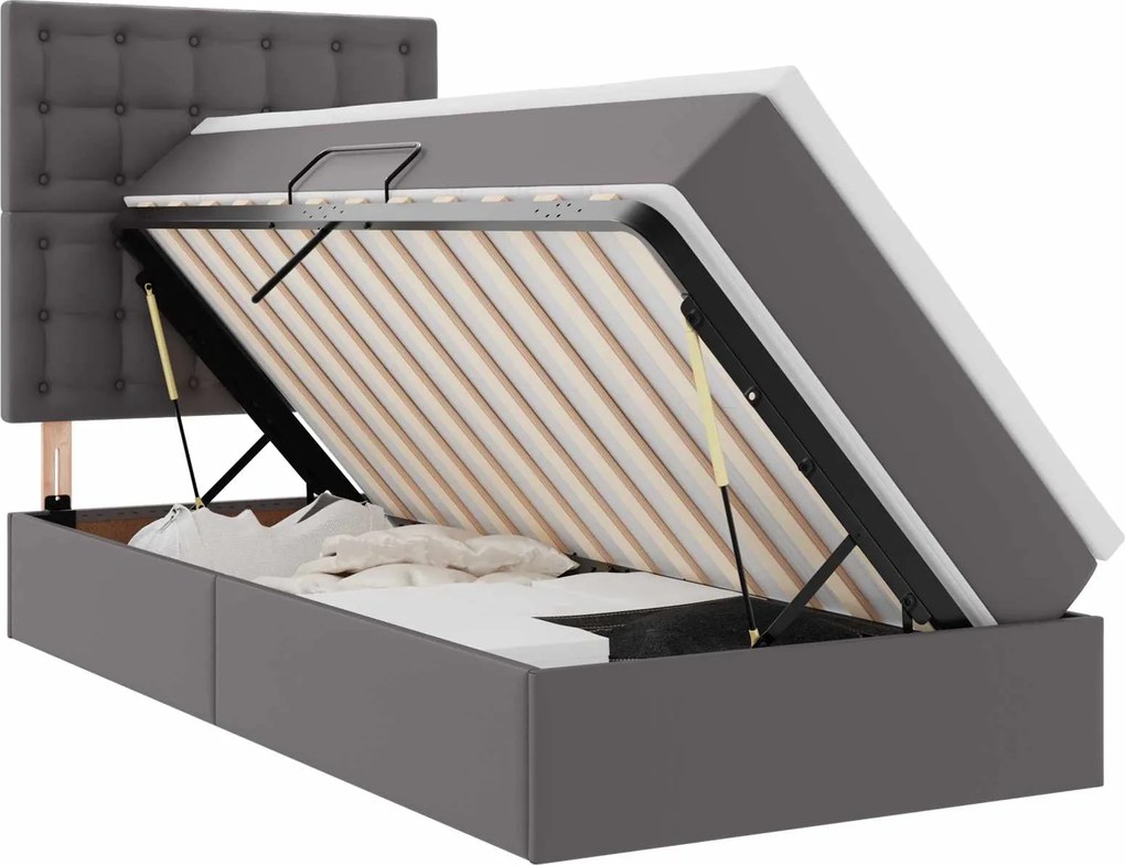 vidaXL Pat cu storage cu saltea Gri 90 x 200 cm Piele artificială