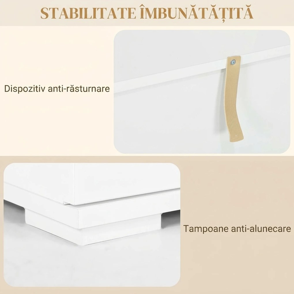 HOMCOM Bufet cu Lumini LED Reglabile prin Telecomandă, Mobilier de Sufragerie cu 4 Sertare și 2 Dulapuri, 120x34x70 cm, Alb | Aosom Romania
