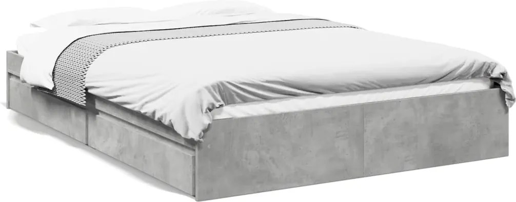 vidaXL Cadru de pat cu sertare, gri beton, 150x200 cm, lemn prelucrat