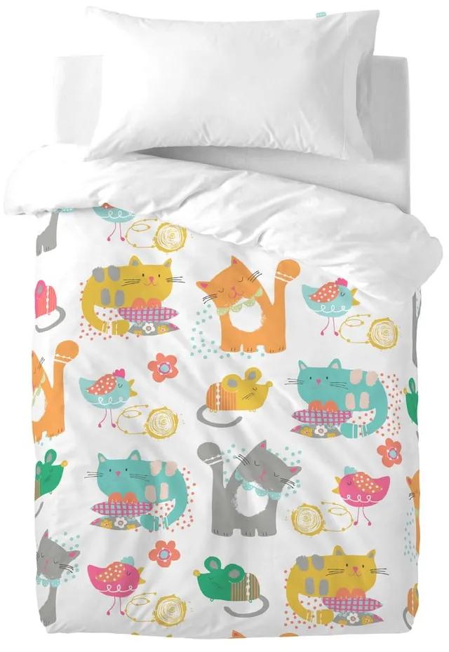 Lenjerie de pat din bumbac pentru copii Moshi Moshi Cat & Mouse, 100 x 120 cm