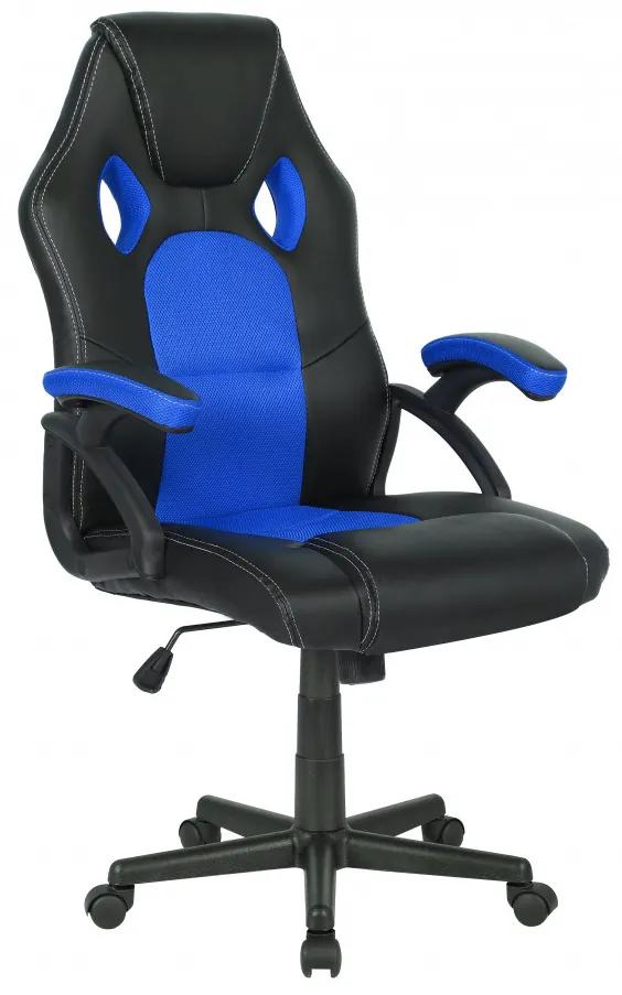 Scaun birou rotativ din imitație de piele ARVO negru/albastru