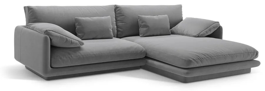 Colțar gri deschis cu tapițerie din catifea (cu colț pe partea dreaptă/cu șezlong) Torino – Micadoni