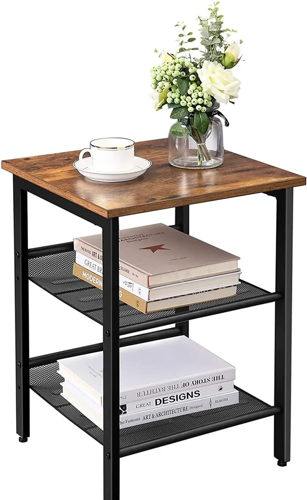 Masuta cu 2 rafturi Design industrial Maro+Negru