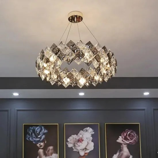 Candelabru Cristal, Elit's EsnWL348-400, 6 X E14, Auriu, 40 cm