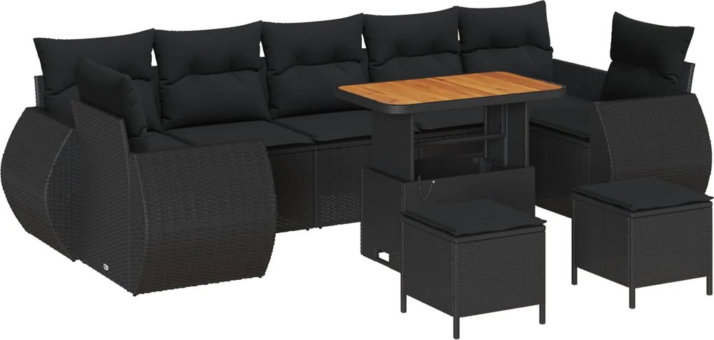 vidaXL Set de canapele pentru grădină cu pernă Manual 10 pcs Negru